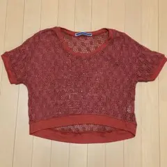 THE EMPORIUM 透かし編み ニット 半袖トップス レンガ色