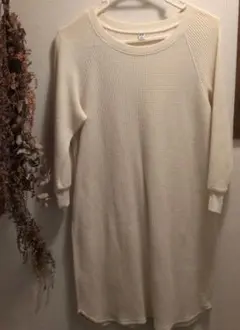 ユニクロアイボリー XL ワッフル生地チュニックワンピース