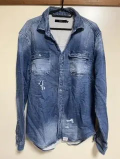 AZUL by moussy ダメージデニムシャツ XL