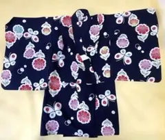 キッズ 浴衣 ネイビー 花　蝶々　5歳　6歳　110㎝ 120㎝　130㎝　紺のサムネイル