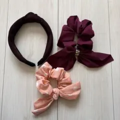 ヘアアクセサリー3点セット　シュシュ　ヘアバンド