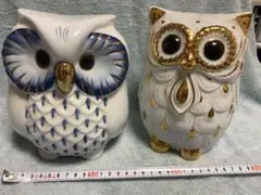 フクロウ 陶器 置物 2体セット 縁起物 - メルカリ