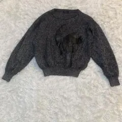 RAIKA ニット セーター グレー系 ウール混 レザー風デザイン 長袖