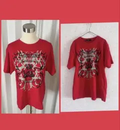 ビンテージ プリント柄 半袖 Tシャツ トップス レッド 男女兼用 ユニセックス