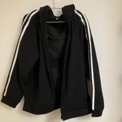 しまむら　ブラックパーカー LLサイズ ホワイトストライプ
