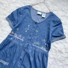 美品　ボビーブルックス　刺繍デニムワンピース 　アメリカ製　お花