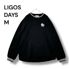 ロゴスデイズ　トレーナー　Ｍ　長袖　黒　ロゴ刺繍　犬　ストレッチ