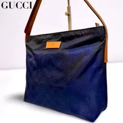 【正規品】グッチ GUCCI GG柄 ショルダーバッグ ナイロン 本革 ネイビー