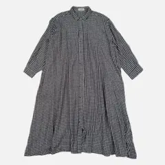 サマンサモスモス ギンガムチェック ロングシャツワンピース 黒白フリーサイズ