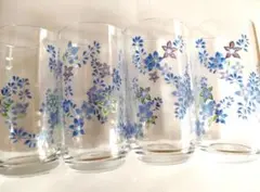 昭和 レトログラス 日本製 石塚硝子 花おりタンブラー 青い花柄 4個セット