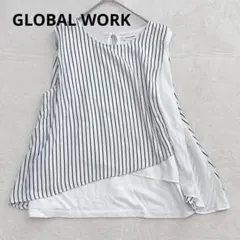 x51 GLOBAL WORK アシンメトリー ストライプ ノースリーブブラウス