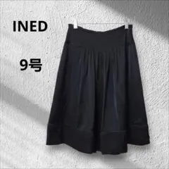 INED/イネド　フレアスカート　膝丈　黒　9号　トリアセテート　日本製