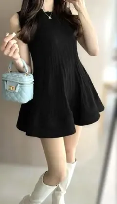 グレイルGRLノースリーブフレアワンピース美品ブラック