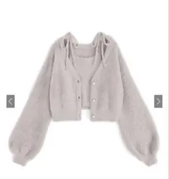 GRL カーディガンxキャミソールシャギーニットアンサンブルピンク