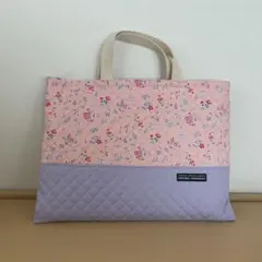 花柄女の子　入園入学　レッスンバッグ　キルティング　手提げ　通園通学　絵本袋