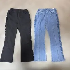 らくのび裏起毛デニムツイルサイドフリルラインパンツ 微起毛 2本セット