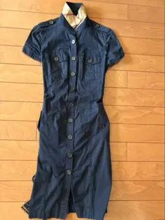 BURBERRY ネイビー 半袖ワンピース 40 Mサイズ