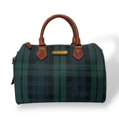 ポロラルフローレン　ミニボストン　ハンドバッグ　チェック柄　PVCレザー　緑