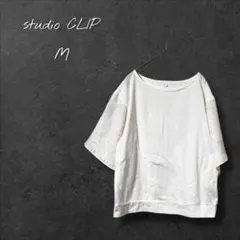 【スタジオクリップ】トップス 袖レース 半袖～五分袖 シンプル 白 ホワイト Mのサムネイル