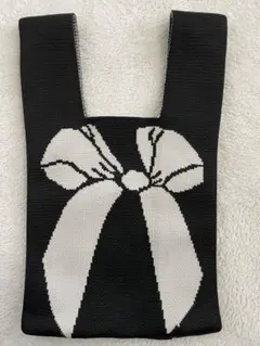 ！値下げ！♡新品同様♡リボンデザイン ニットハンドバッグ　ミニバック