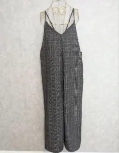 Alma Design サロペット ワイドパンツ チェック柄 グレー M