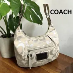 コーチポピー シグネチャーコットン ショルダーバッグ ベージュ×ピンクCOACH