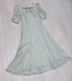 マキシワンピース レース ロング丈 グリーン 半袖 夏ワンピ 美品