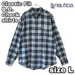 NAUTICAボタンダウンチェックシャツLサイズ水色ブルー