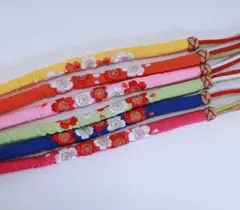 ◎6本セット◎帯締め 振袖用 丸ぐけ帯じめ 桜刺しゅう 3連苧環玉飾り 超特価