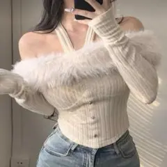 【完売品】SHEIN DAZY オフショルニット ファー トップス