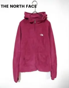 ザノースフェイス　ジップアップ薄手フリースジャケット　ワインレッド　フード
