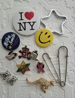 カンガルー・スマイリーフェイス・ピンバッジセット