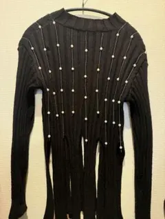 ZARA ブラック パールリブニット