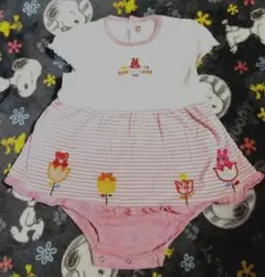 MIKIHOUSE刺繍ストライプロンパース 70cm