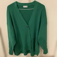 グリーン Vネック カーディガン Mサイズ