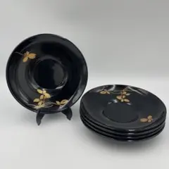 【ほぼ未使用】 漆器 茶托 5客セット 黒塗 金彩 蒔絵風 来客用 お正月のサムネイル