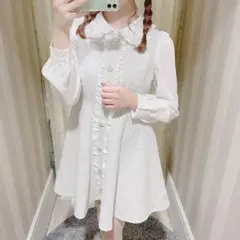 evelynエブリン　襟付きツイードワンピース　アイスグレー