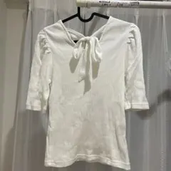 バックリボン付き 半袖 ニット パフスリーブのサムネイル