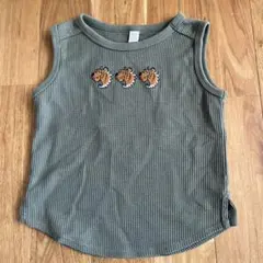 トラ刺繍オリーブグリーンタンクトップ