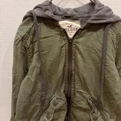 ホリスター フード リブ袖 無地 XS 緑 綿 ジップアップパーカー 古着女子