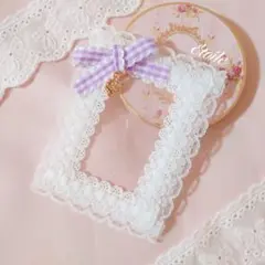 B8サイズ　トレカケースデコ　硬質ケース　硬化ケース　レースデコ　パープルリボン