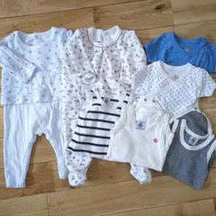プチバトー　カバーオール　肌着　ロンパース7着まとめ売り