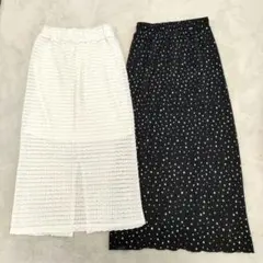 しまむら　ロングスカート　レース・ドット2着セット