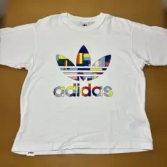 adidas Tシャツ M ホワイト ビッグロゴ カラフルロゴ 美品