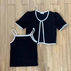 半袖カーディガンとタンクトップセット　韓国ファッション