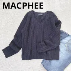 MACPHEE シンプルケーブル編みニット　カシミヤ混★ネイビー　クルーネック