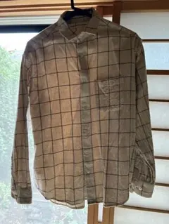 GUベージュ チェック柄 長袖シャツ Mサイズ