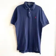 【美品】ポロラルフローレン 半袖 ポロシャツ S 紺 赤ポニー 刺繍ロゴ 無地