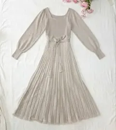 A*y様 リリーブラウン 異素材 ニット ロング ワンピース 上品 春 フリンジ