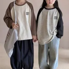 【匿名配送】美品 韓国子供服 ボーダー ラグラン 長袖Tシャツ 110